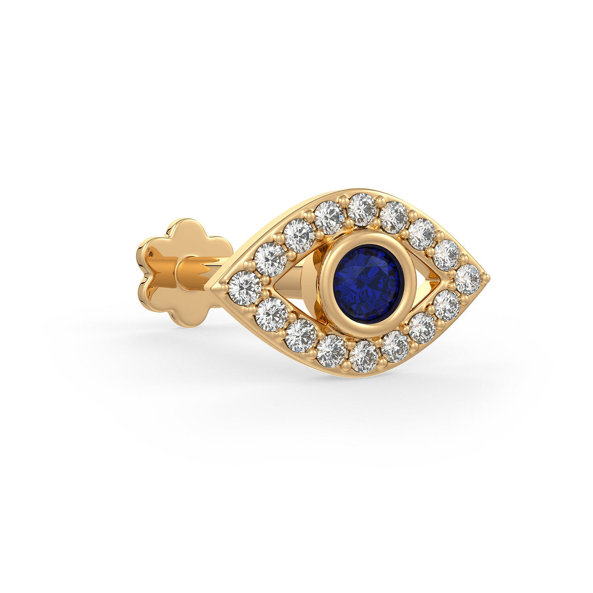 18ct yellow gold sapphire diamond cartilage stud