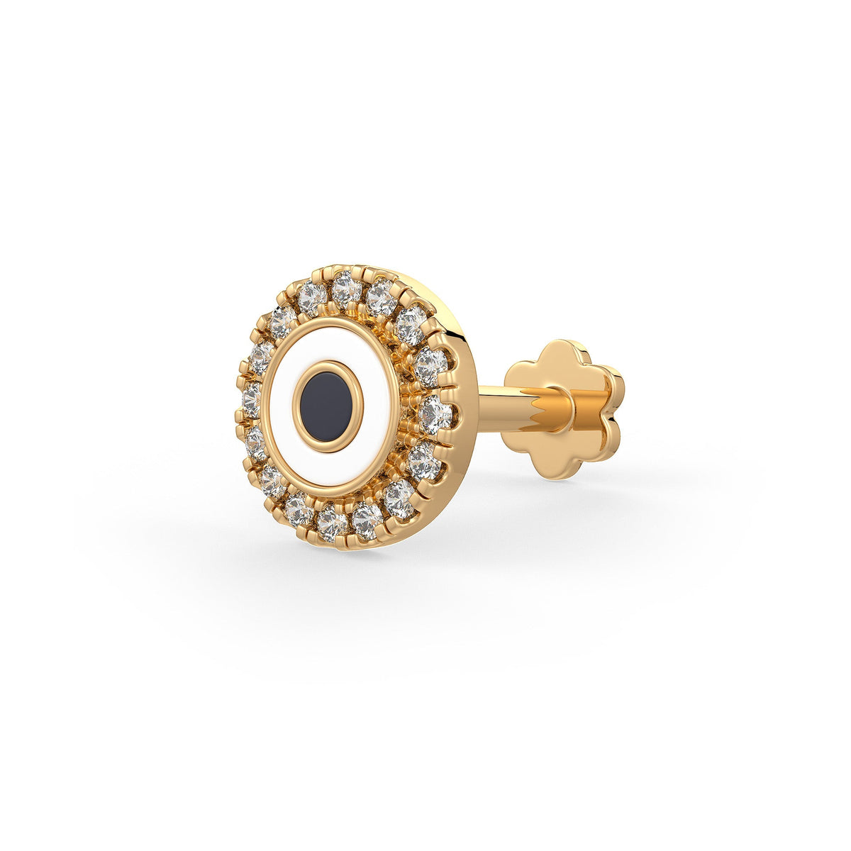 Yellow gold evil eye diamond nasal piercing