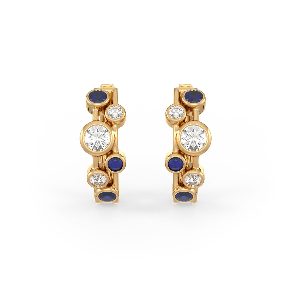 Compact hoop silhouette designed with alternating gemstone details