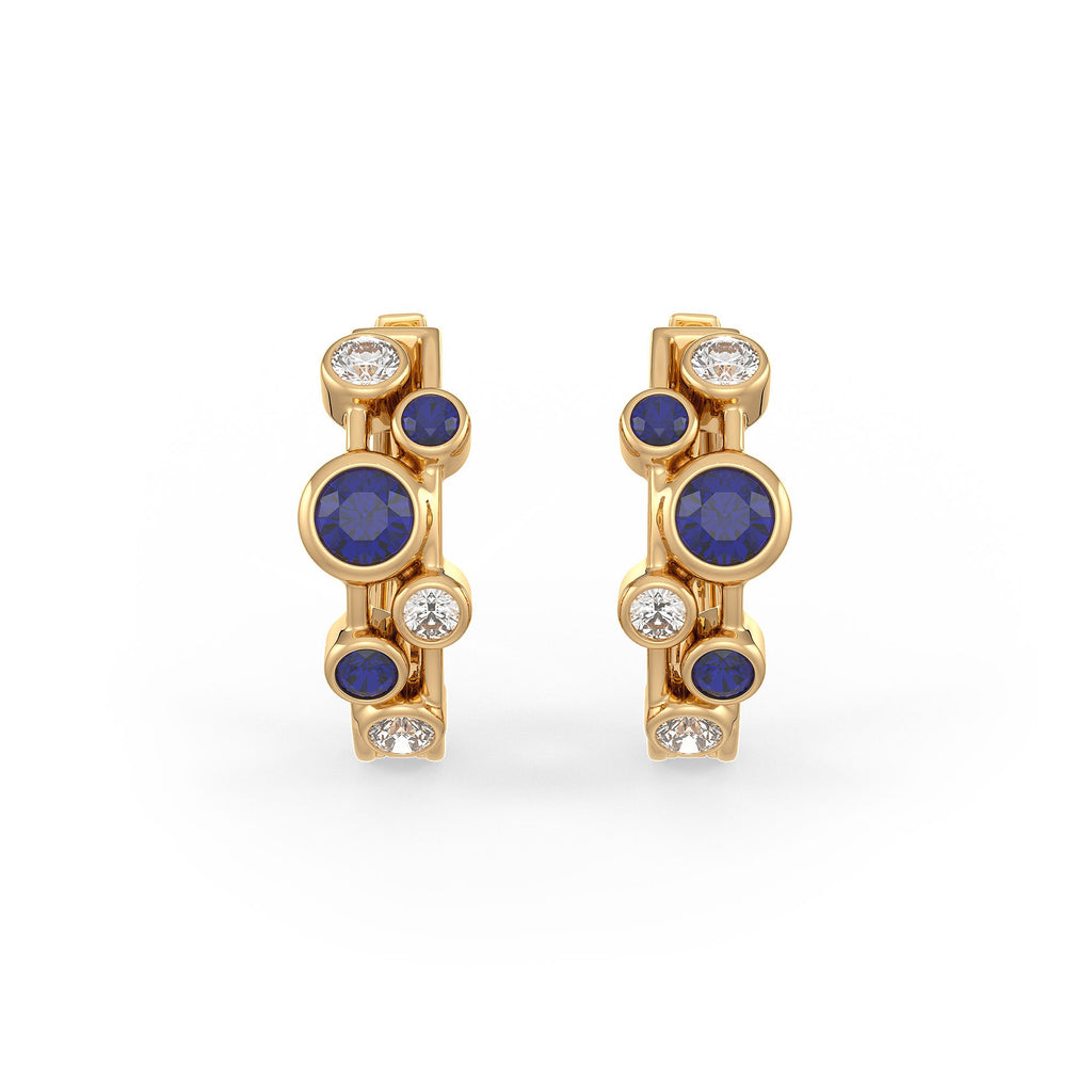 Diamond Sapphire Bubble Hoops Earrings 18ct Yellow Gold