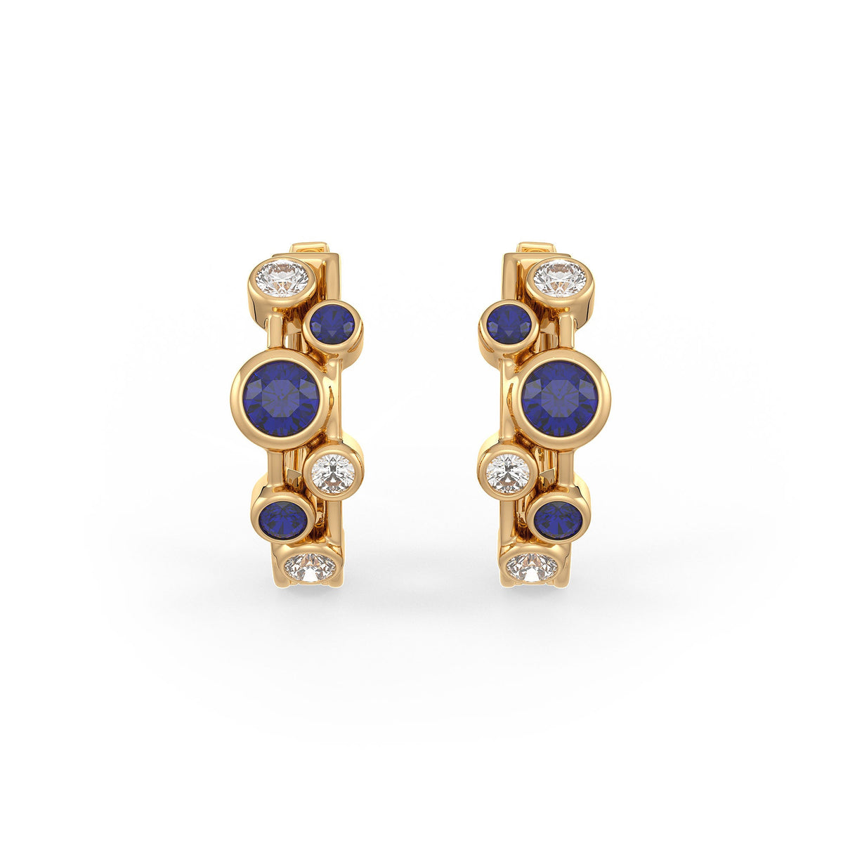 Diamond Sapphire Bubble Hoops Earrings 18ct Yellow Gold