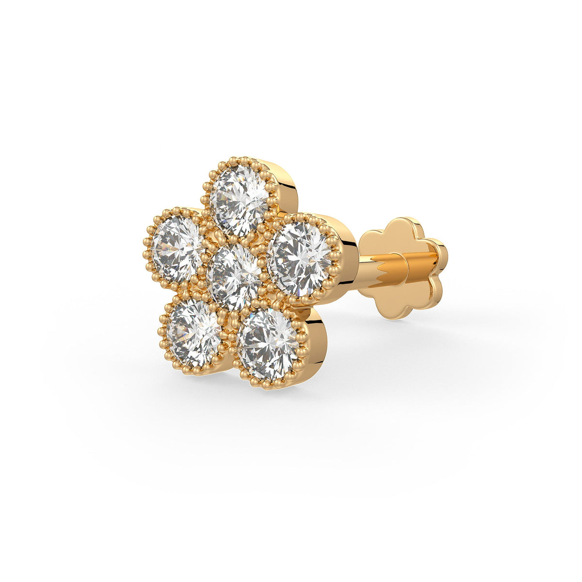 Daisy Flower Diamond Cartilage Stud 18ct Yellow Gold Earring 0.33ct