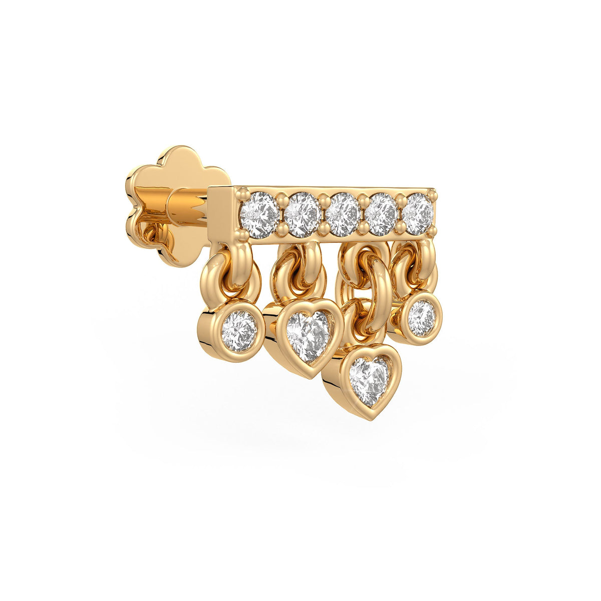 0.10ct diamond heart nose stud with yellow gold finish