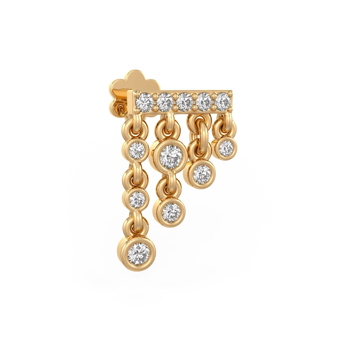 Elegant yellow gold nose stud with cascading diamonds