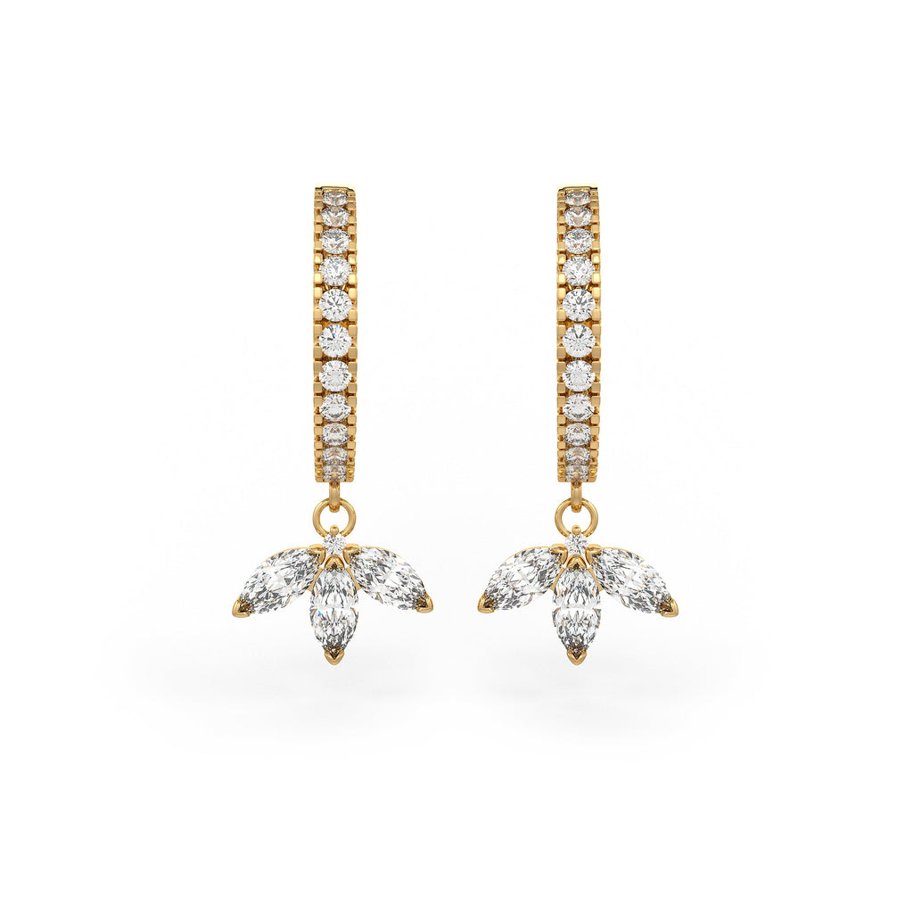  Orecchini a cerchio Eternity in oro giallo 18 carati con diamanti e ciondolo a forma di loto marquise da 0,92 carati (coppia intera)