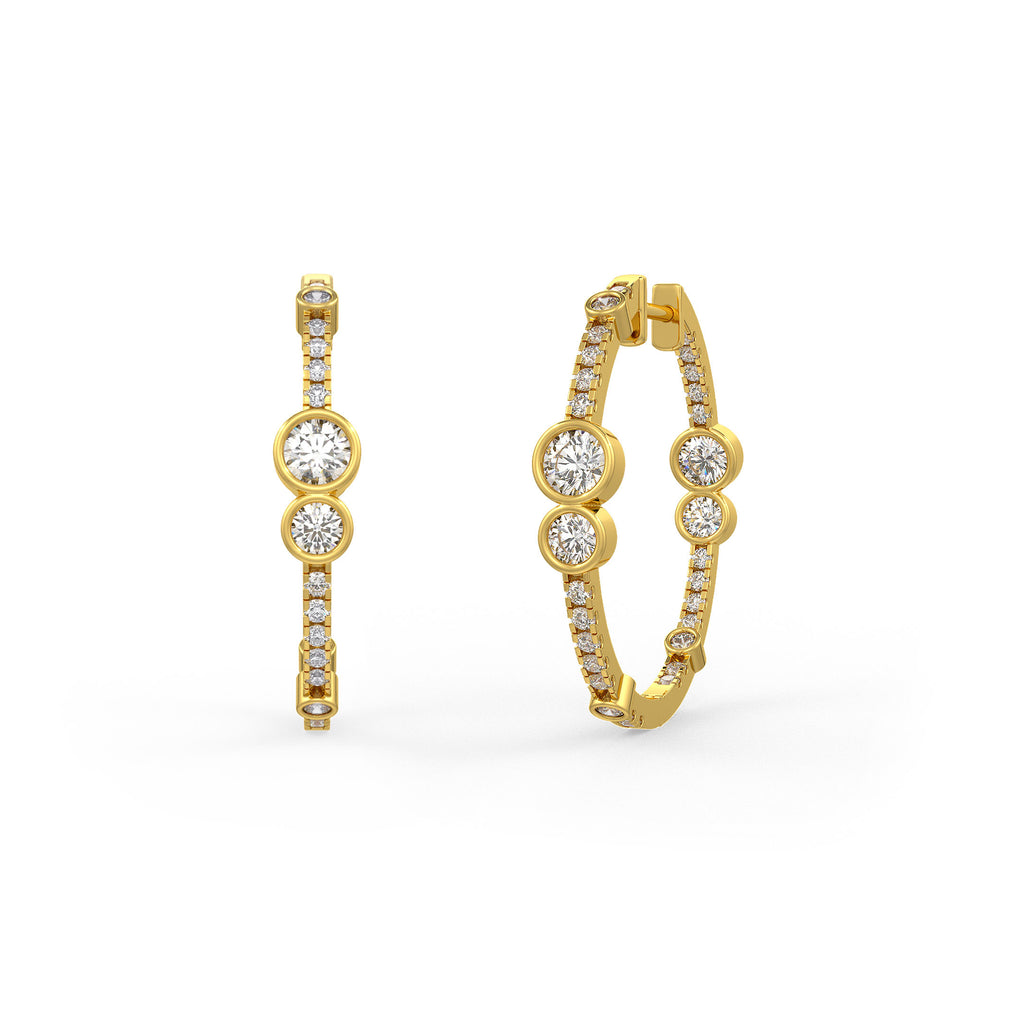  Orecchini a cerchio con diamanti a bolla da 1,30 ct in oro giallo