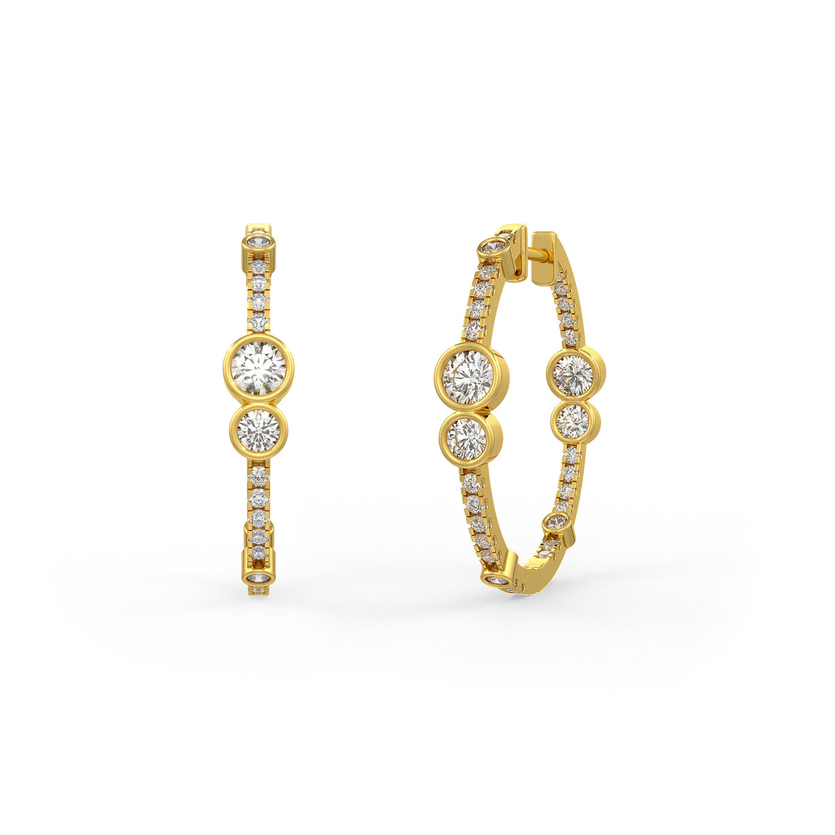 Orecchini a cerchio con diamanti a bolla da 1,30 ct in oro giallo