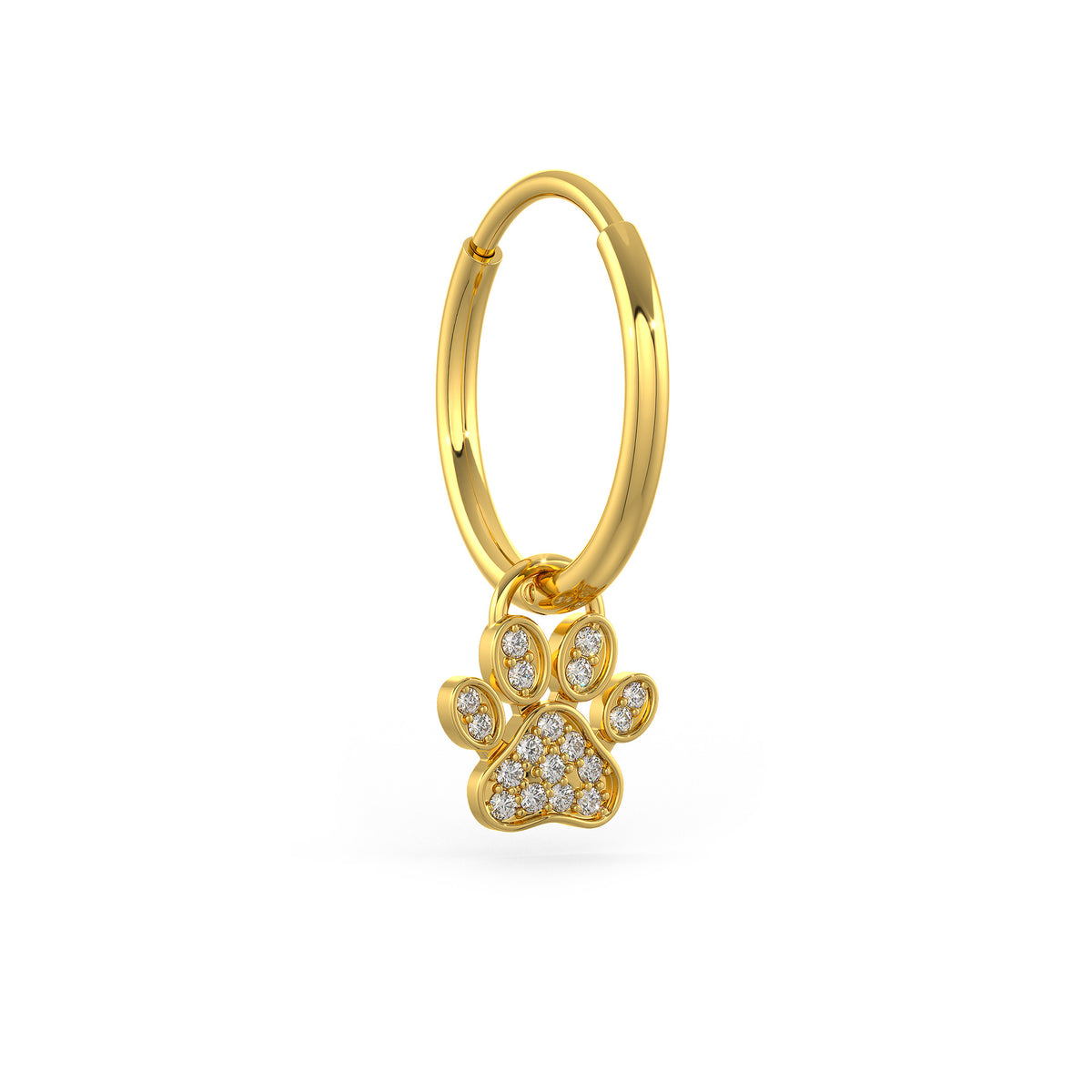 Diamond Paw Charm Hoop Earrings Yellow Gold