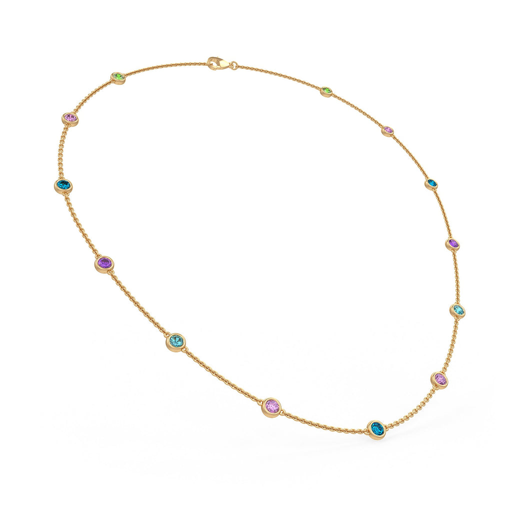 Fine jewellery necklace showcasing contrasting coloured gemstones