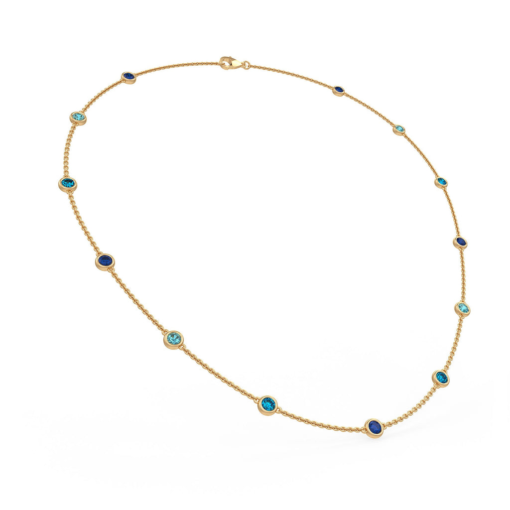 Natural blue gemstone necklace in yellow gold