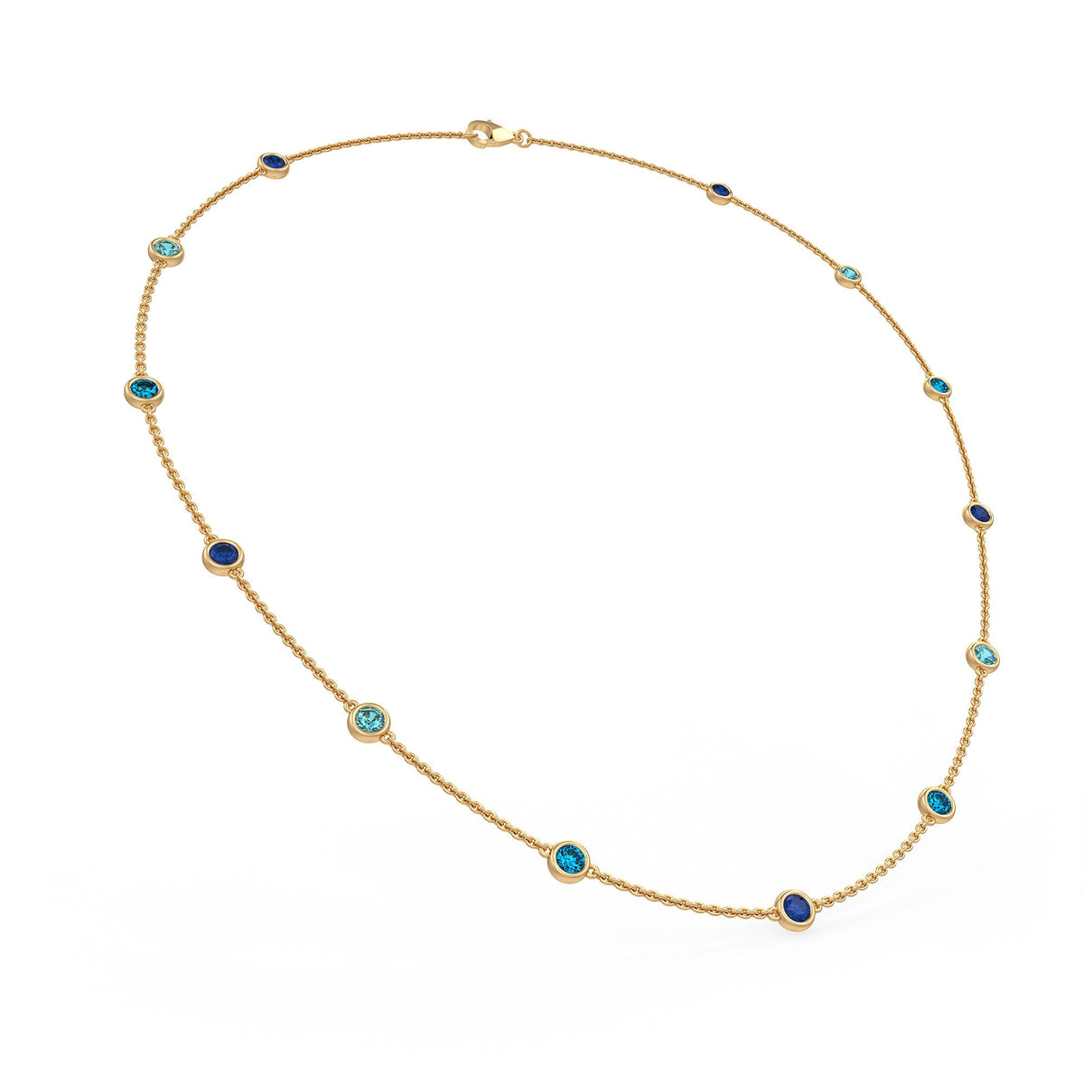 Natural blue gemstone necklace in yellow gold