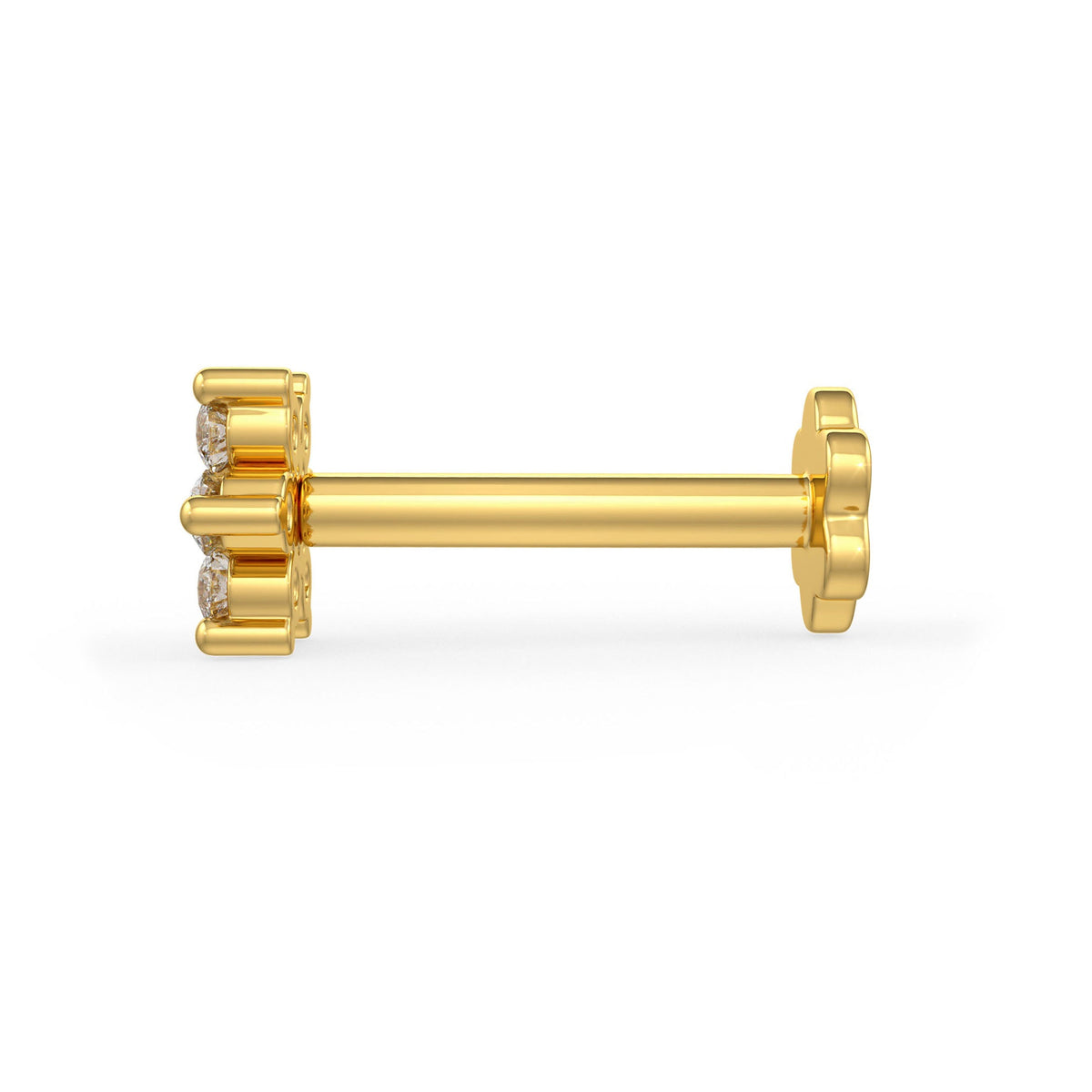 Side view of yellow gold nose stud 