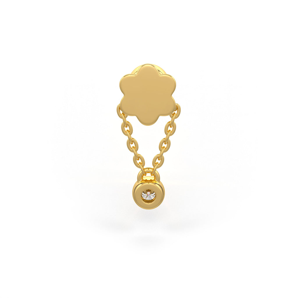 Single diamond chain drop ear stud
