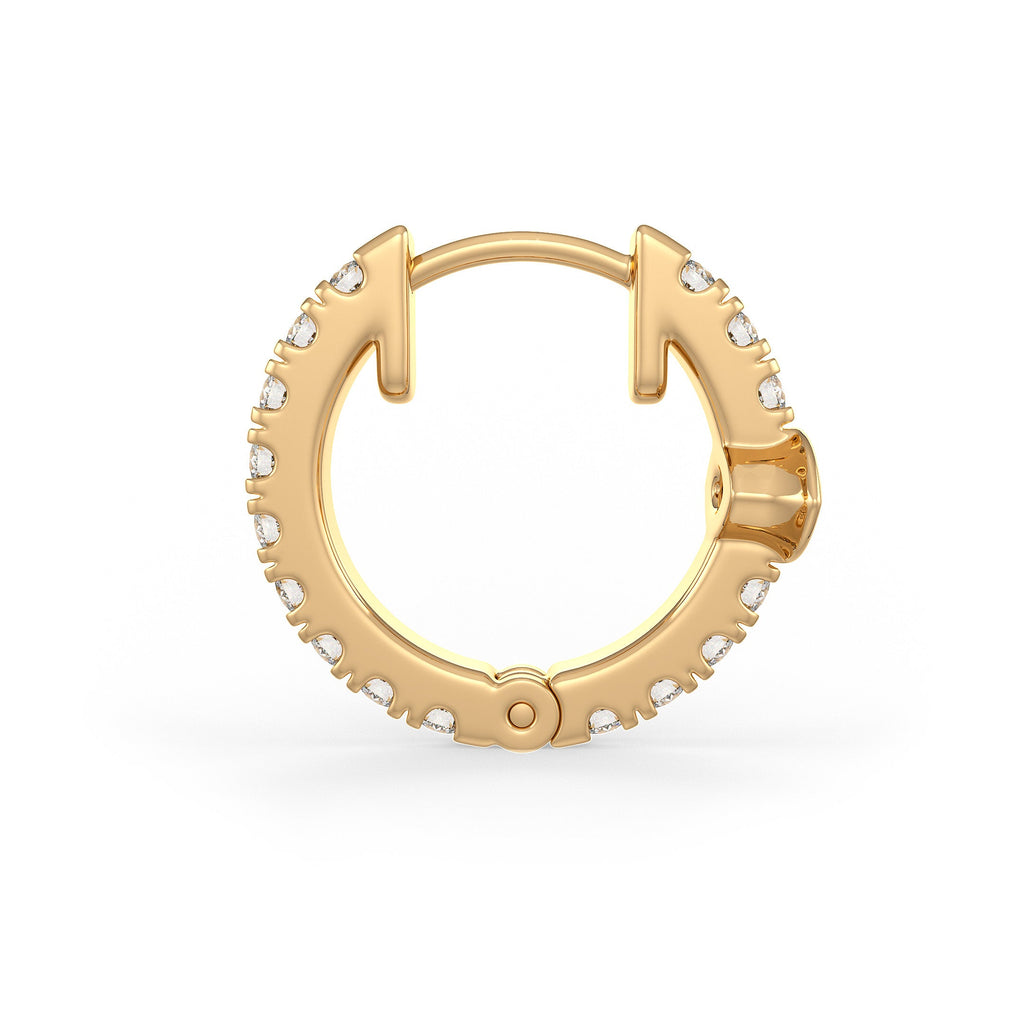Boucles d'oreilles créoles en or jaune 18 carats, serties d'un diamant solitaire marquise de 0,50 carat (à l'unité), serties sur toute la longueur (12 mm), à porter au cartilage ou au lobe.