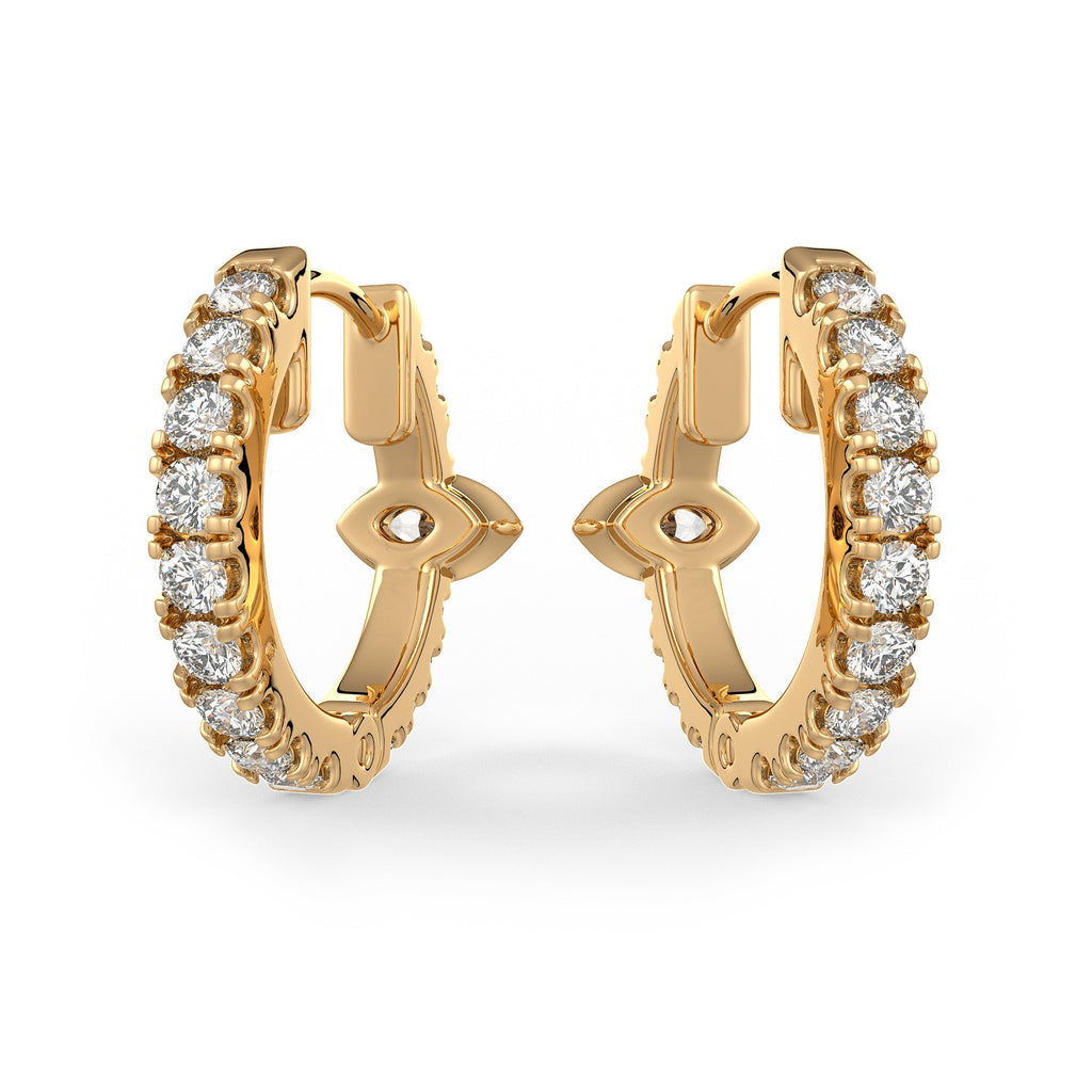 Boucles d'oreilles créoles en or jaune 18 carats serties d'un diamant solitaire marquise de 1 carat (paire), à ​​porter au cartilage ou au lobe.