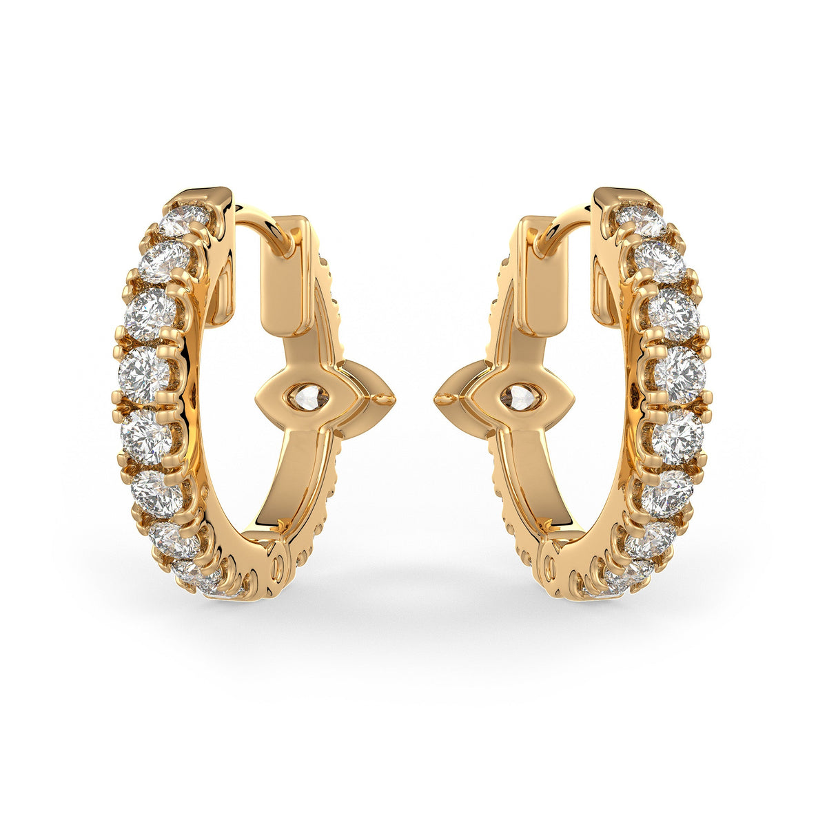 Orecchini a cerchio con diamanti da 1 ct in oro giallo 18 ct, solitario Marquise Full Eternity (coppia) per cartilagine o lobo