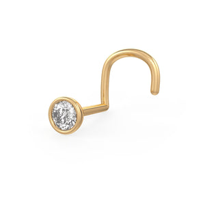18ct Yellow Gold Solitaire Diamond Nose Stud Pin 0.07ct VS Piercing Bezel set