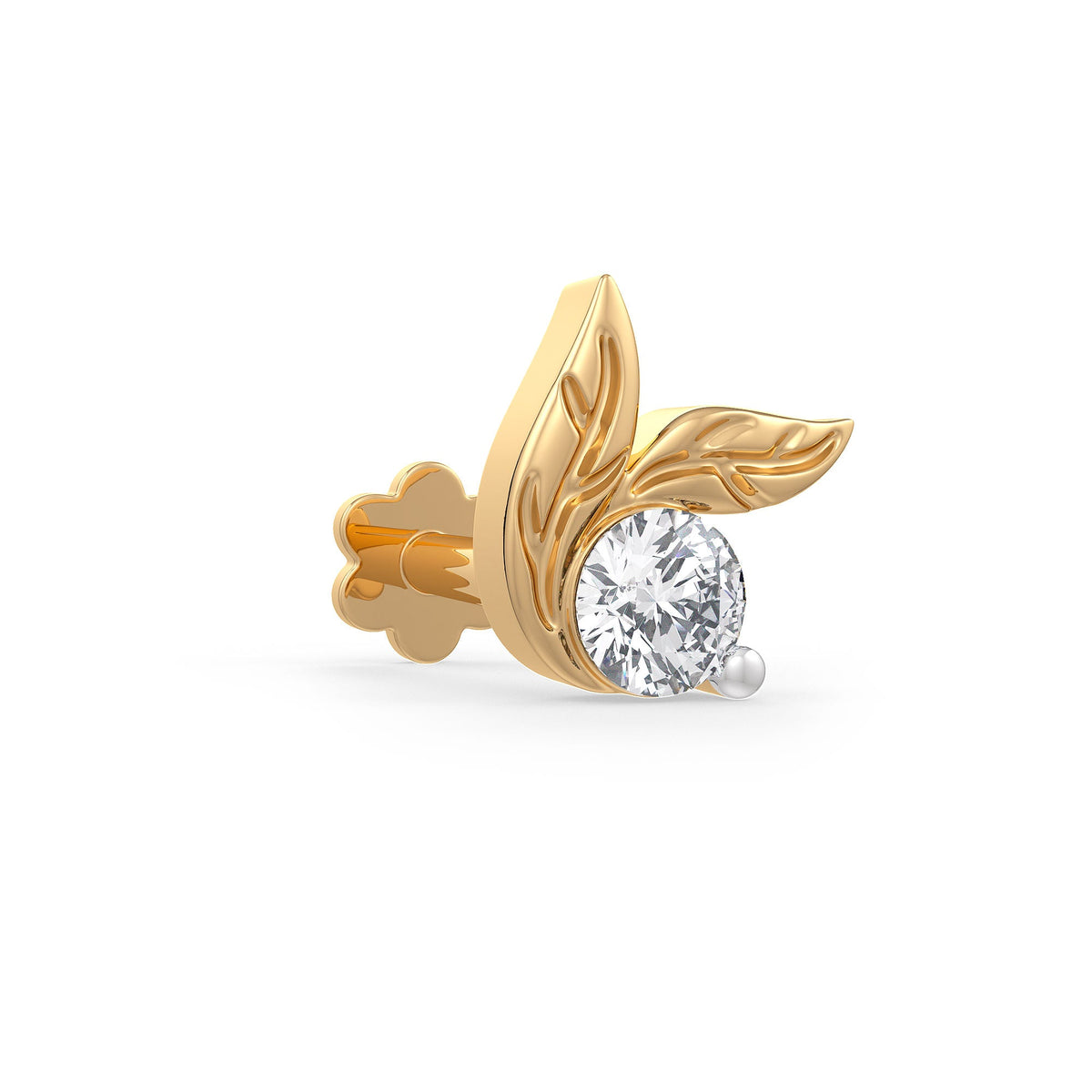 Minimalist yellow gold nose piercing stud