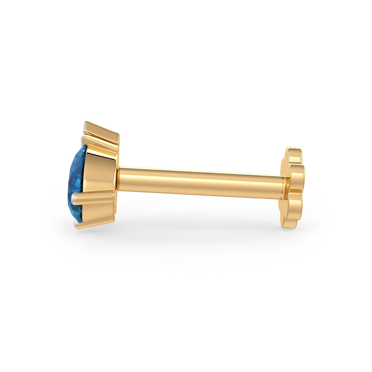 18ct yellow gold nasal stud with blue gemstone