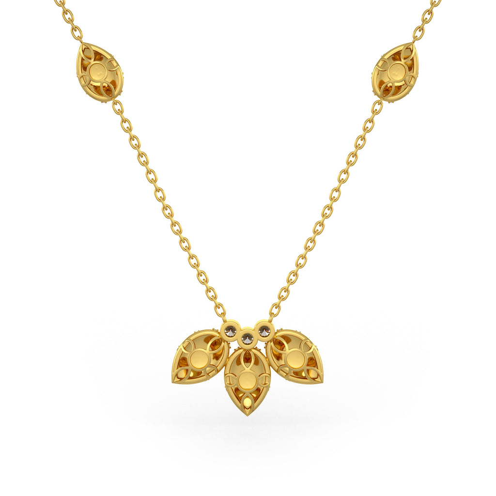 Collier en or jaune 18 carats serti de diamants de 1,20 ct, motif de pétales de nénuphar.