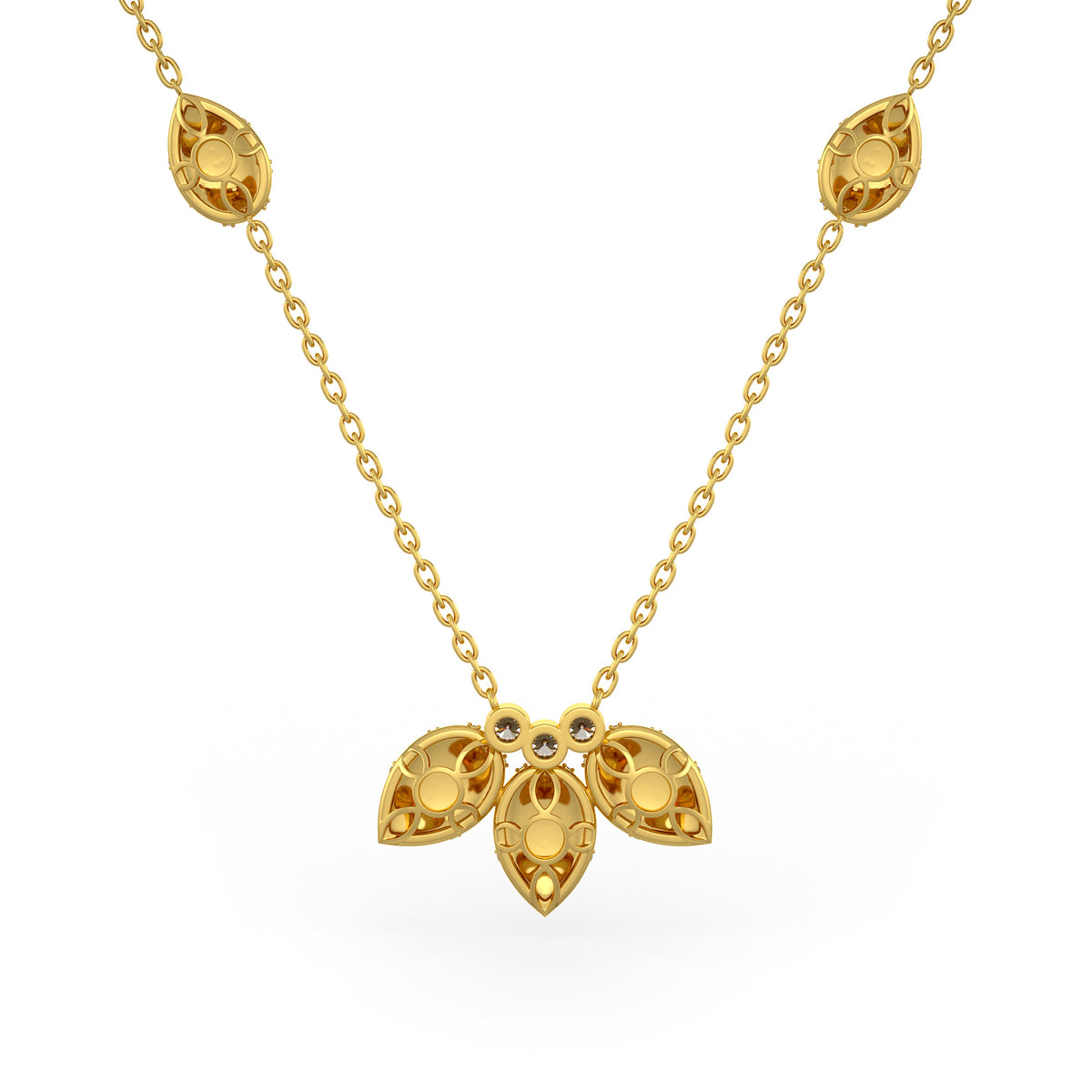 Collier en or jaune 18 carats serti de diamants de 1,20 ct, motif de pétales de nénuphar.