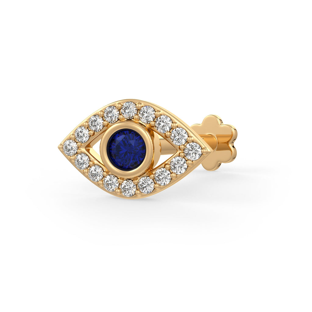 Sapphire diamond evil eye cartilage stud