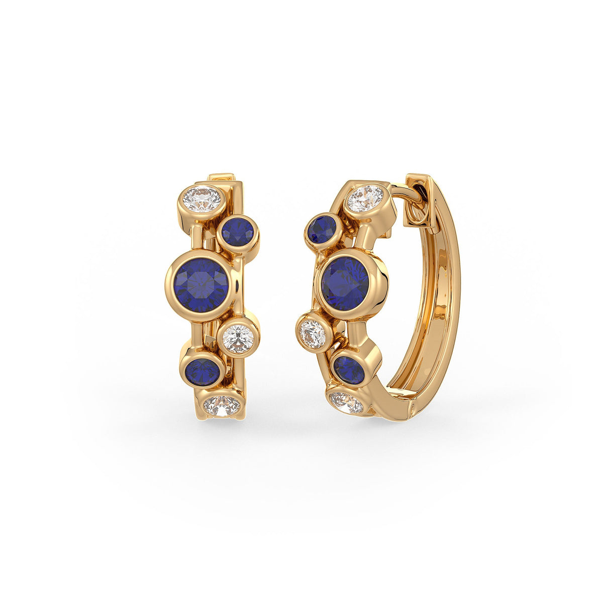 Diamond Sapphire Bubble Hoops Earrings 18ct Yellow Gold