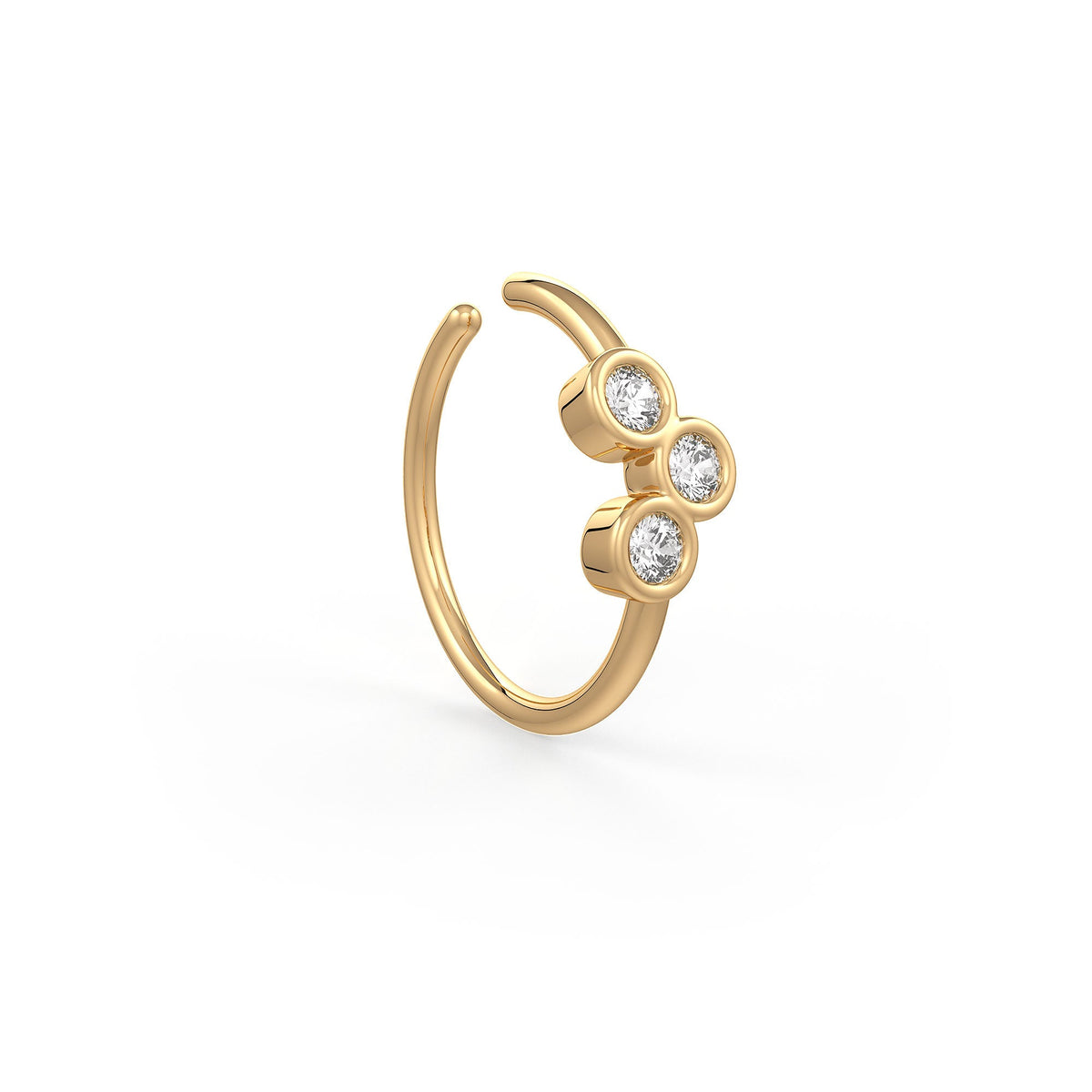 Skinny Diamond Nose Ring Trilogy Hoop 18ct Yellow Gold