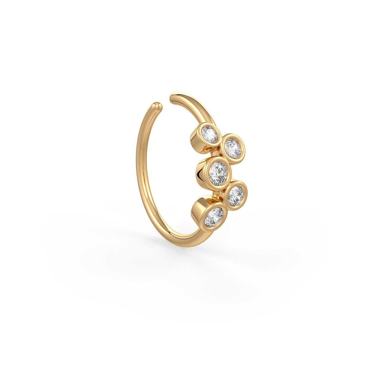Skinny Diamond Bubble Nose Hoop Ring 18ct Yellow Gold