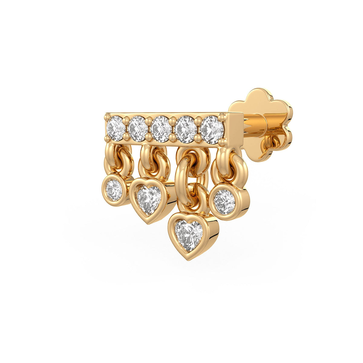 18ct yellow gold nose stud with heart diamond design