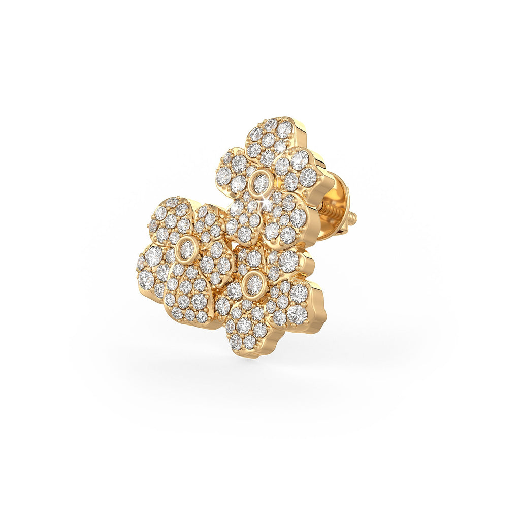 Gold earring with diamond accents on a white background