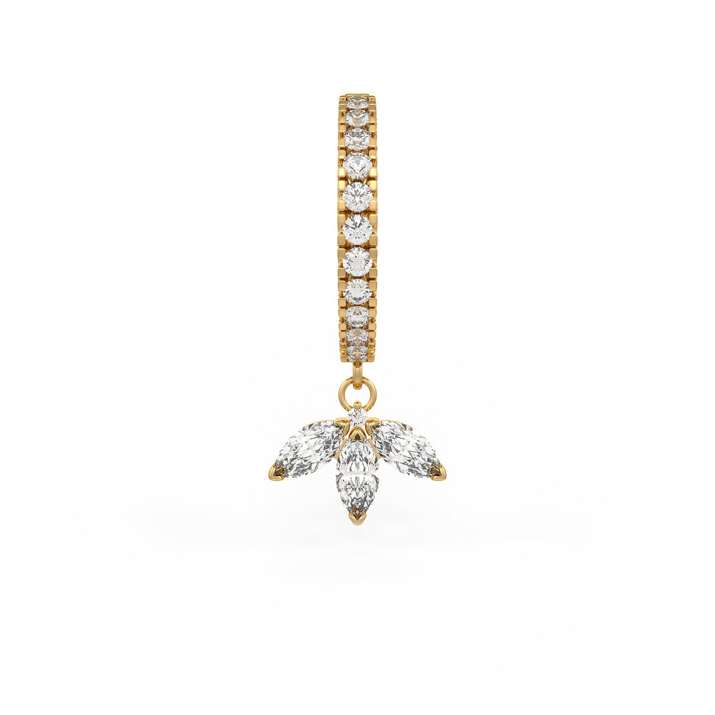 18ct Yellow Gold Diamond Eternity Hoop Single Earring with Marquise Lotus Charm Drop 0.46ct
