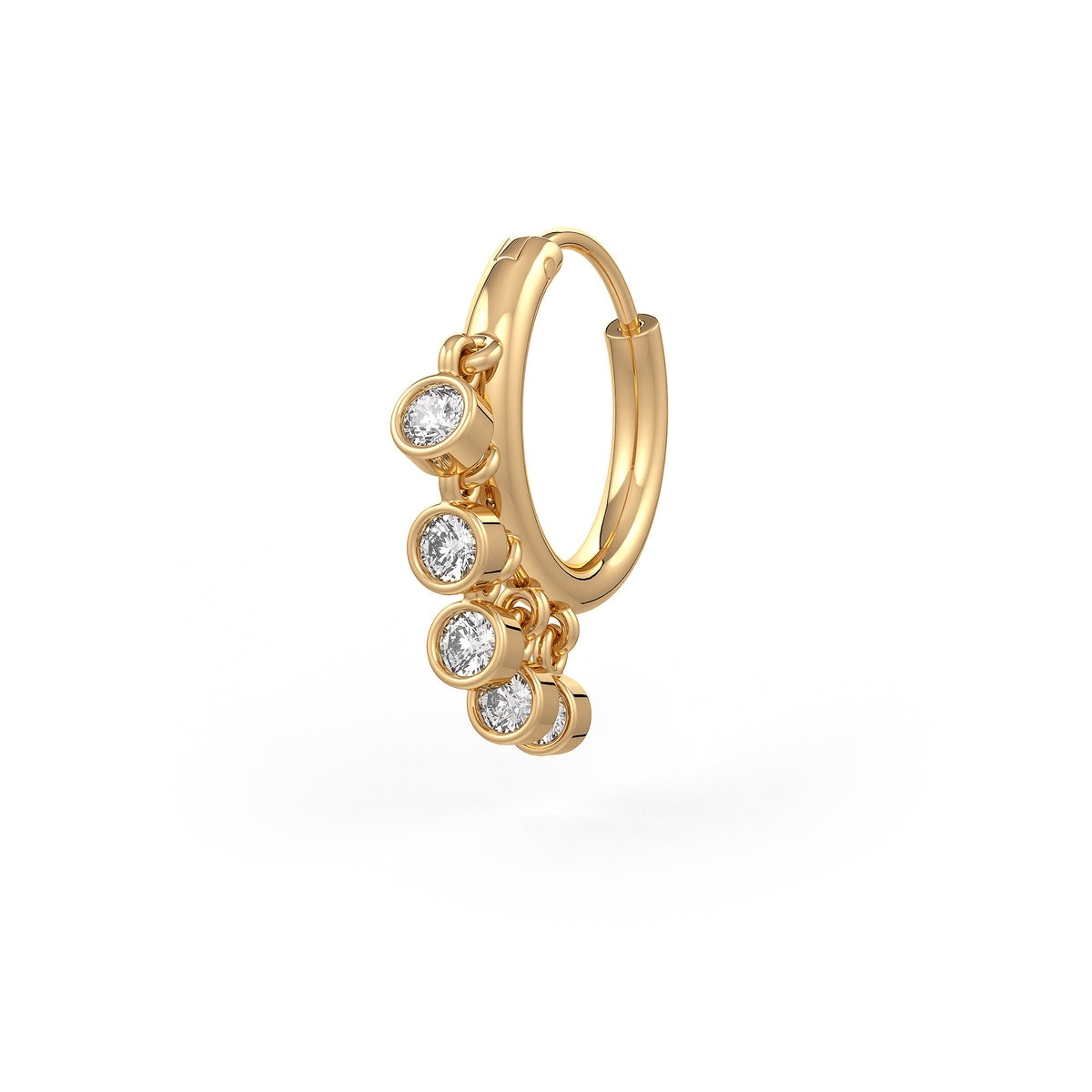 Diamond Nose Hoop Ring in 18ct Yellow Gold Bezel Charms