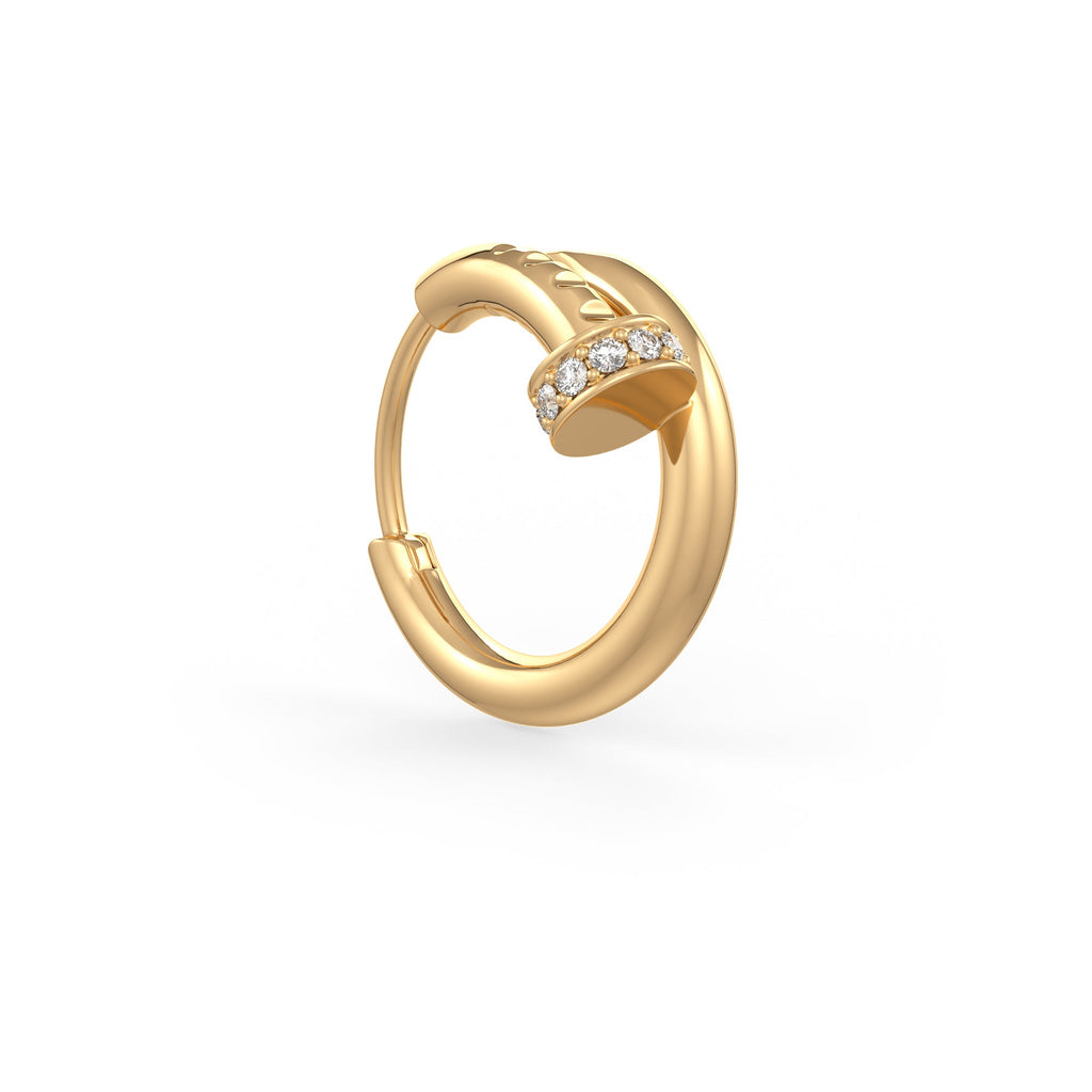 Diamond Nail Hoop Cartilage Earring 10mm in 18ct Yellow Gold