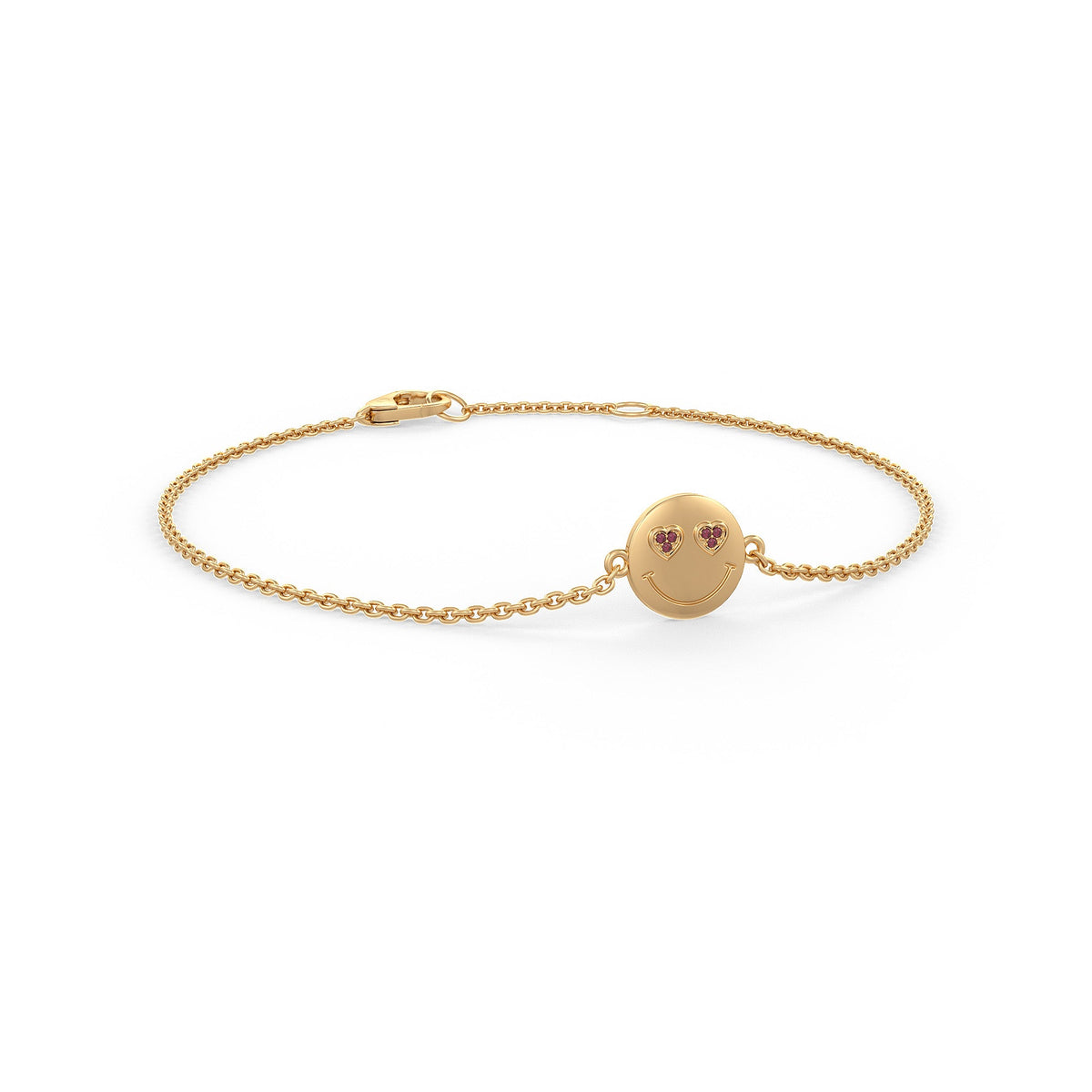 Natural Ruby Heart Emoji Bracelet in 18ct Yellow Gold