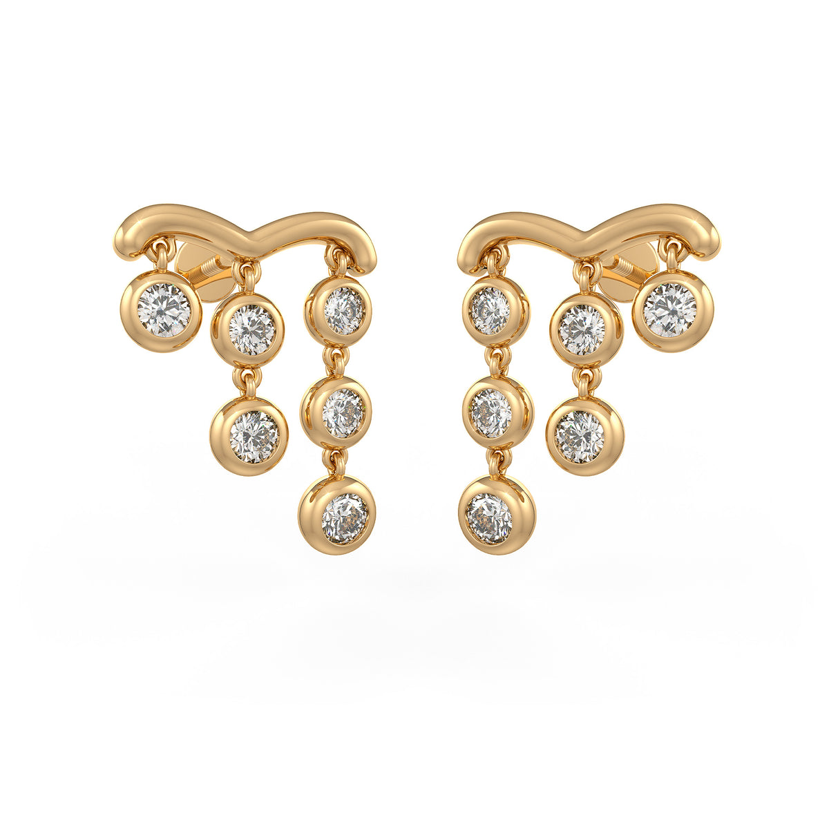 Boucles d'oreilles pendantes en or jaune 18 carats serties d'un diamant de 1 carat