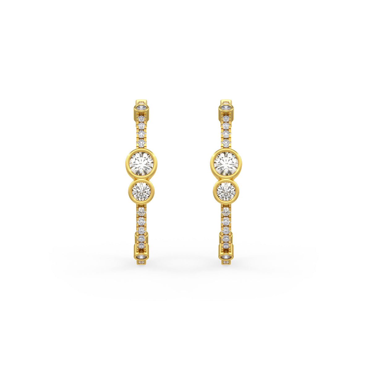  Orecchini a cerchio con diamanti a bolla da 1,30 ct in oro giallo