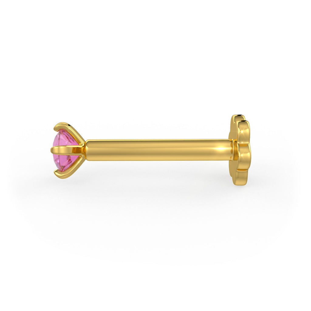  Piercing al naso in zaffiro rosa in oro giallo 18 carati