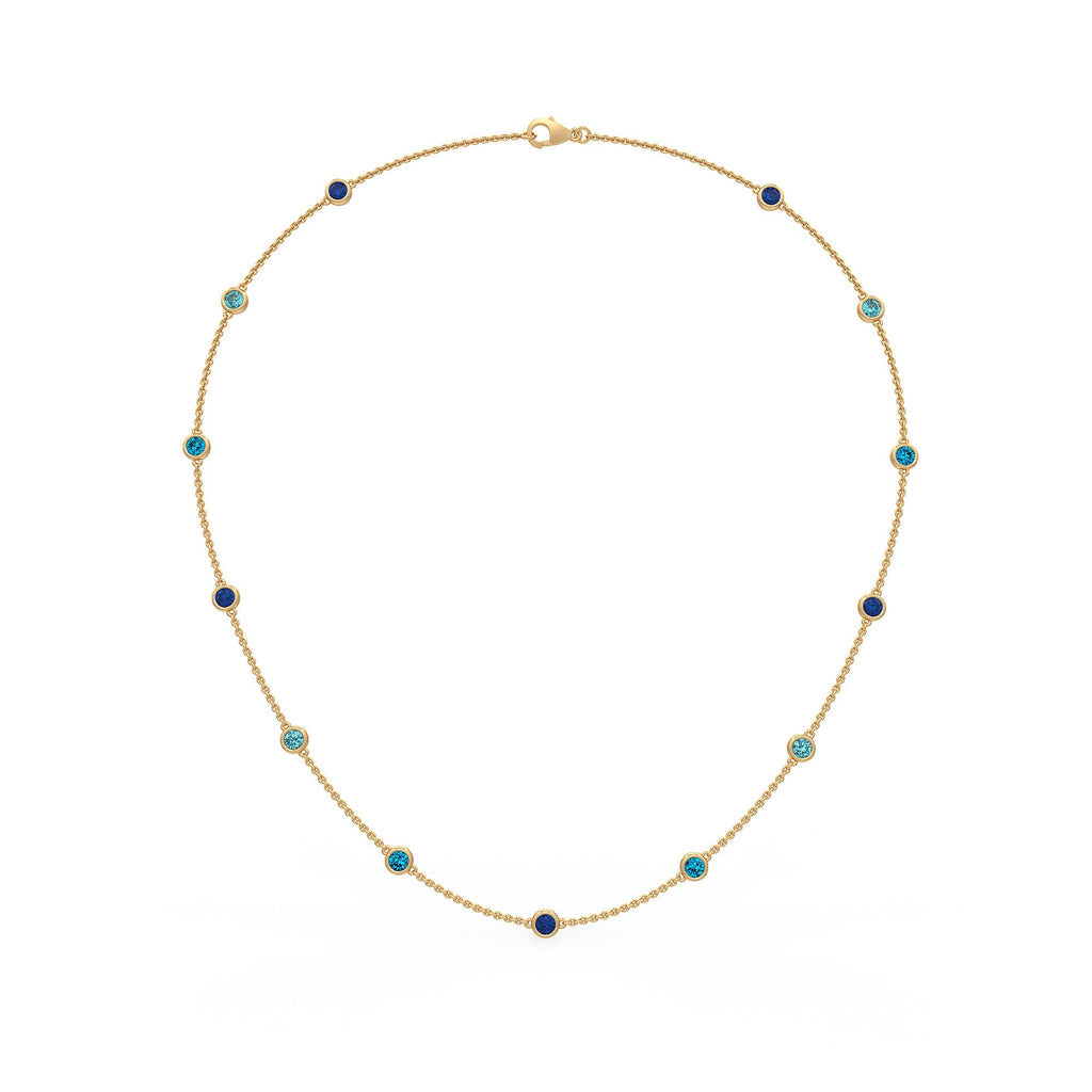 18ct yellow gold sapphire and aquamarine necklace