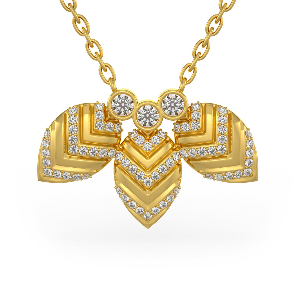 Collier en or jaune 18 carats serti de diamants de 1,20 ct, motif de pétales de nénuphar.