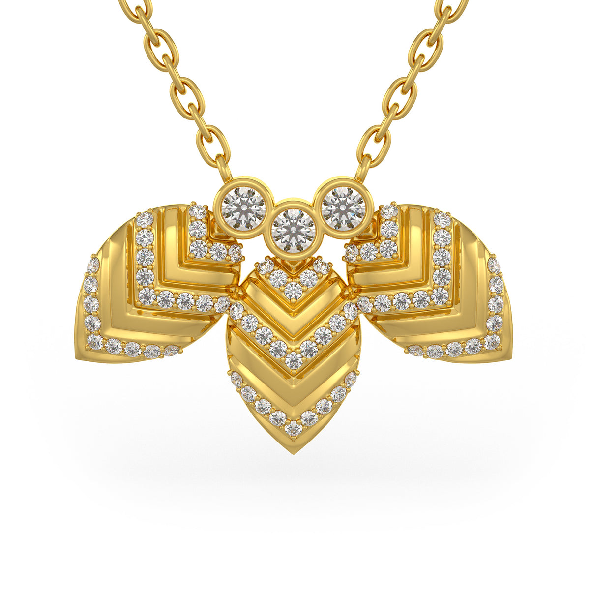 Collier en or jaune 18 carats serti de diamants de 1,20 ct, motif de pétales de nénuphar.