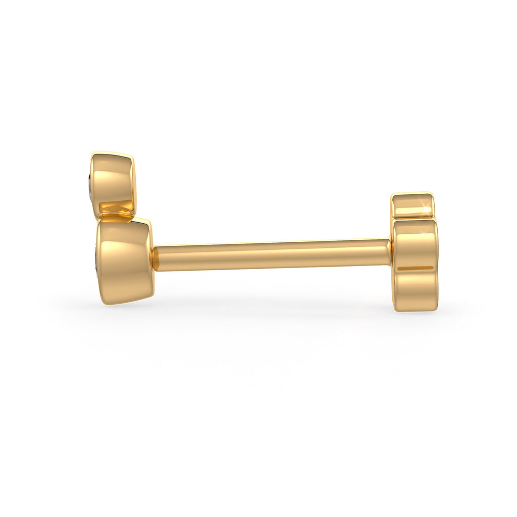 Side view of a yellow gold diamond stud