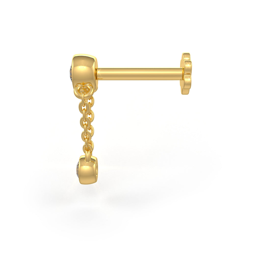 Gold chain drop cartilage stud earring