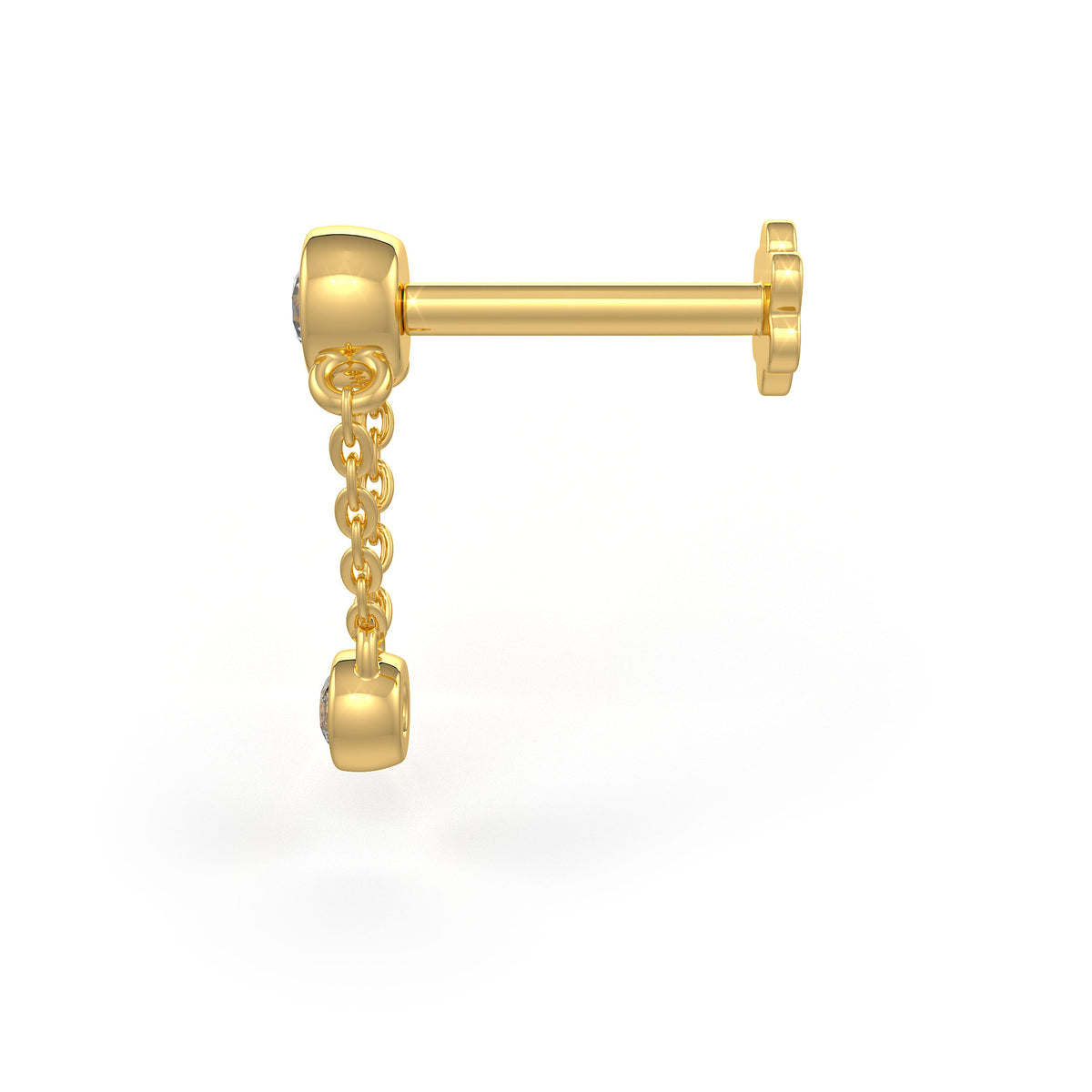 Gold chain drop cartilage stud earring