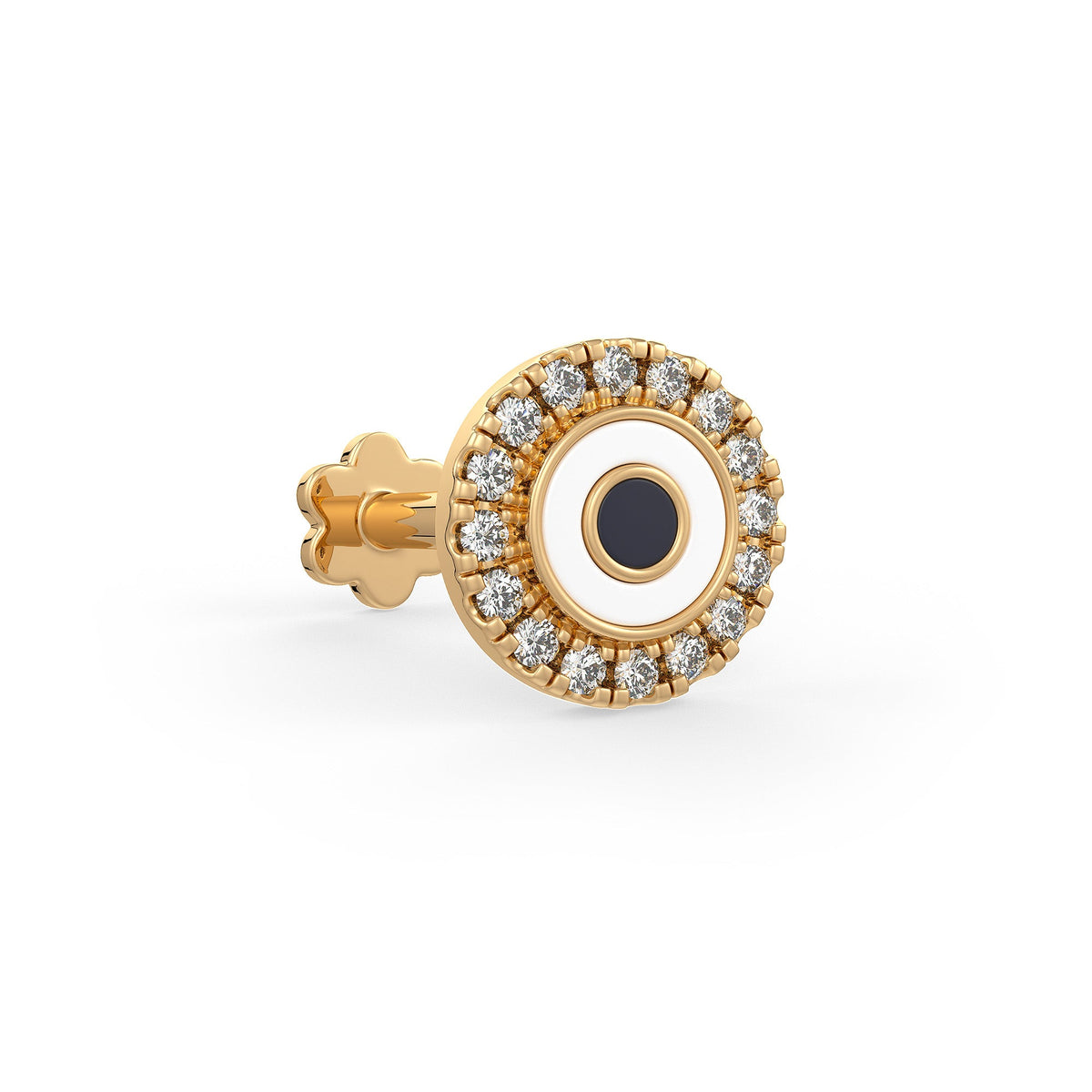 Yellow gold evil eye stud with sparkling diamonds