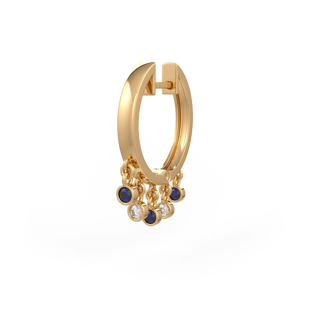 Sapphire dewdrop diamond hoop earrings
