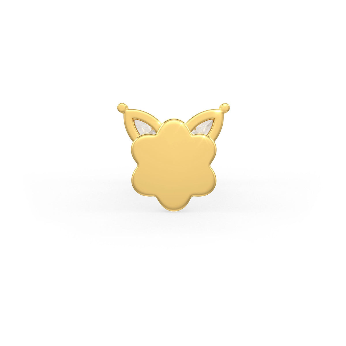 Gold-colored nose stud with a unique design on a white background