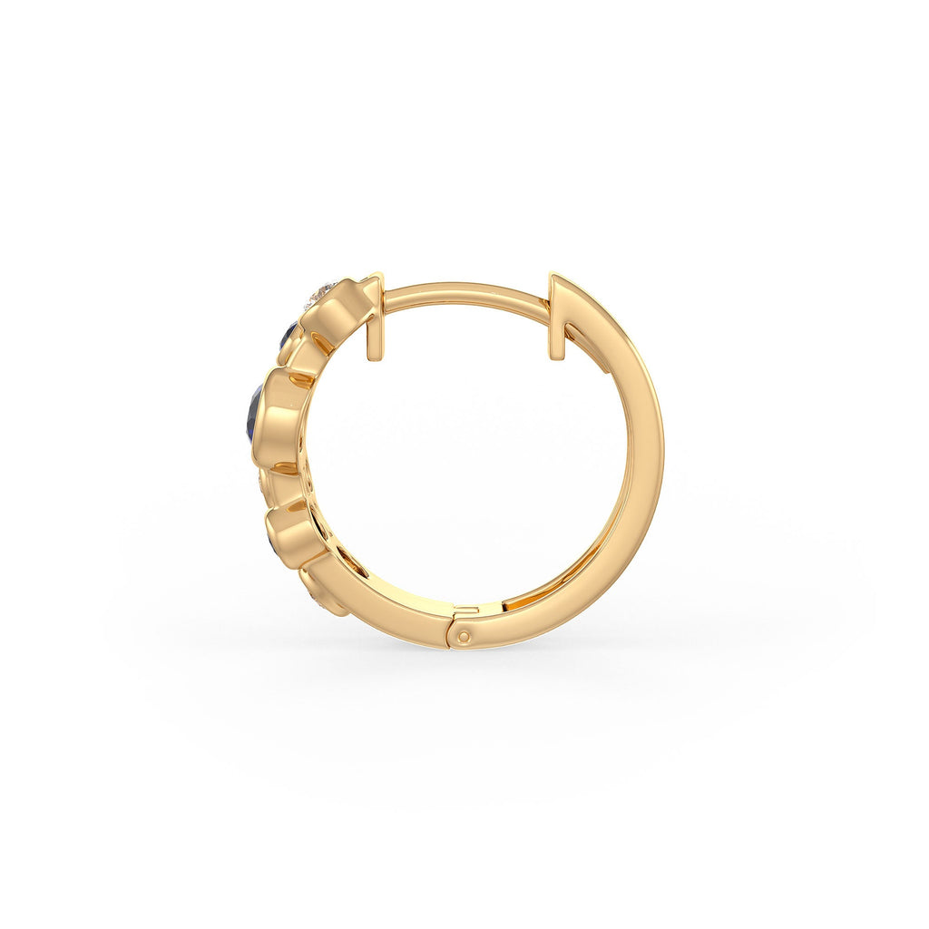 Diamond Sapphire Bubble Hoops Earrings 18ct Yellow Gold