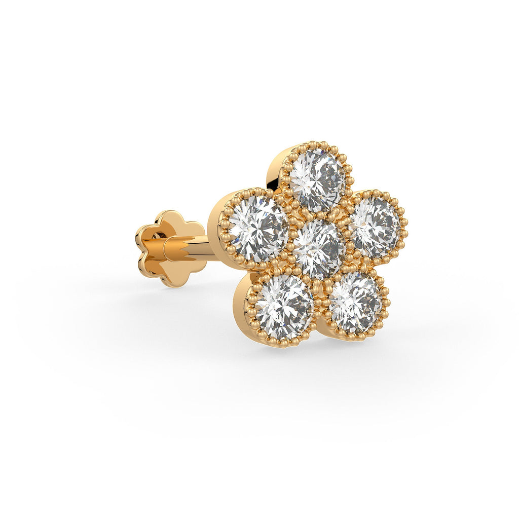 Daisy Flower Diamond Cartilage Stud 18ct Yellow Gold Earring 0.33ct