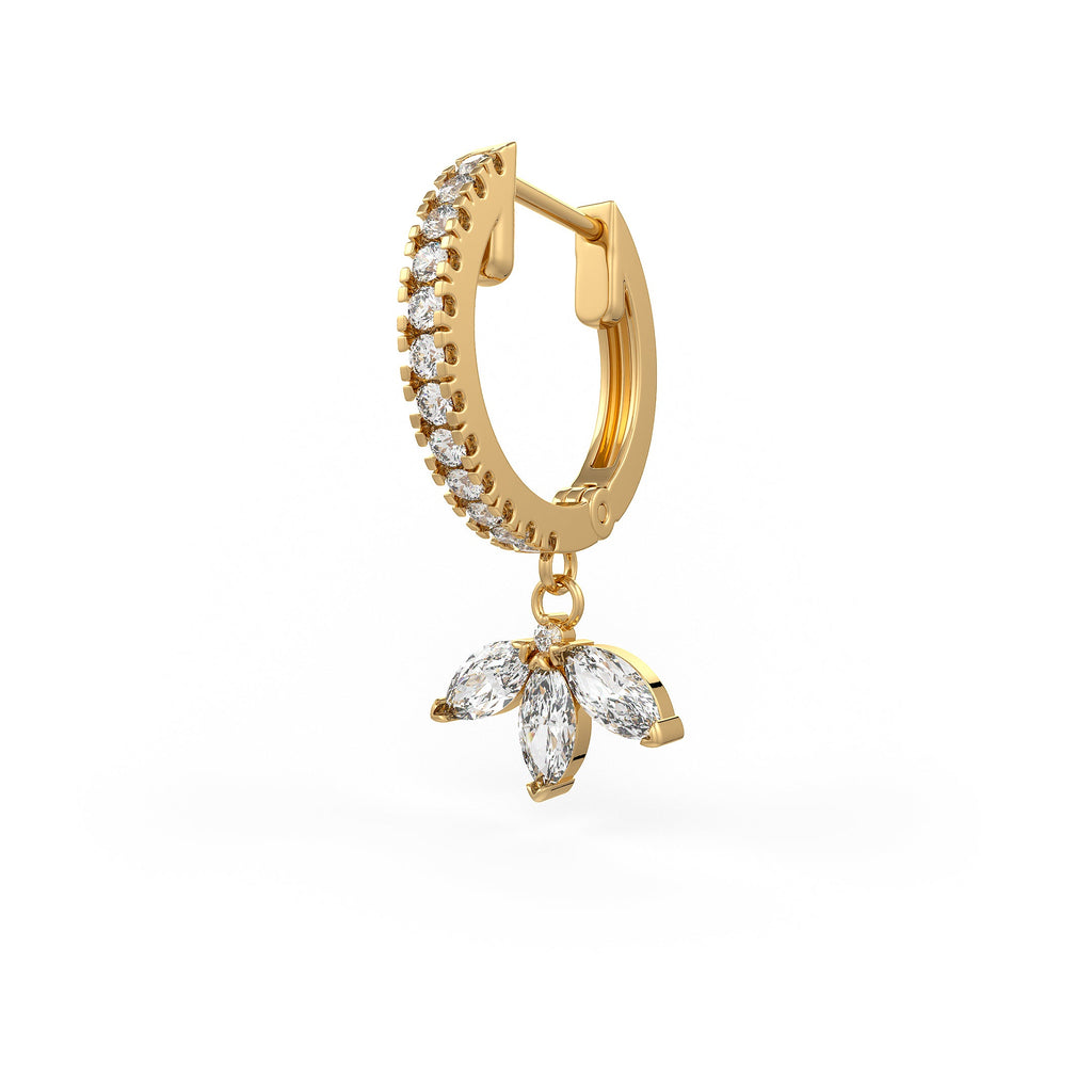  Orecchini a cerchio Eternity in oro giallo 18 carati con diamanti e ciondolo a forma di loto marquise da 0,92 carati (coppia intera)